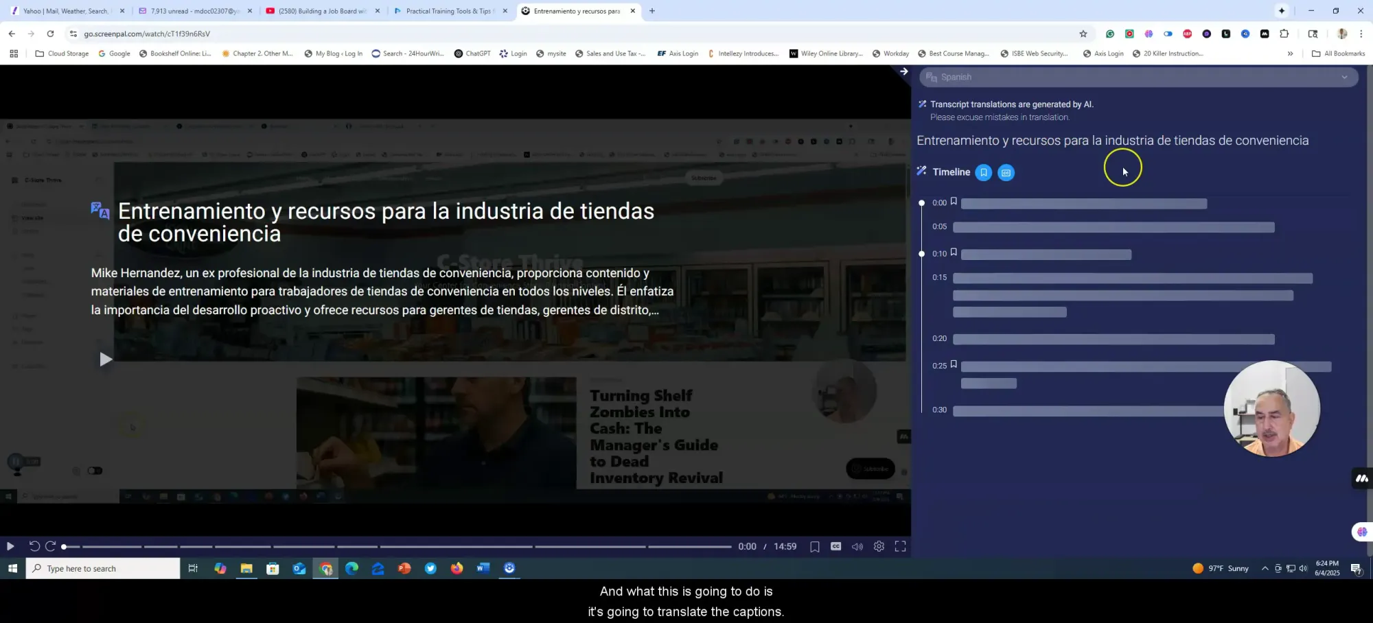 Selecting Spanish language for captions