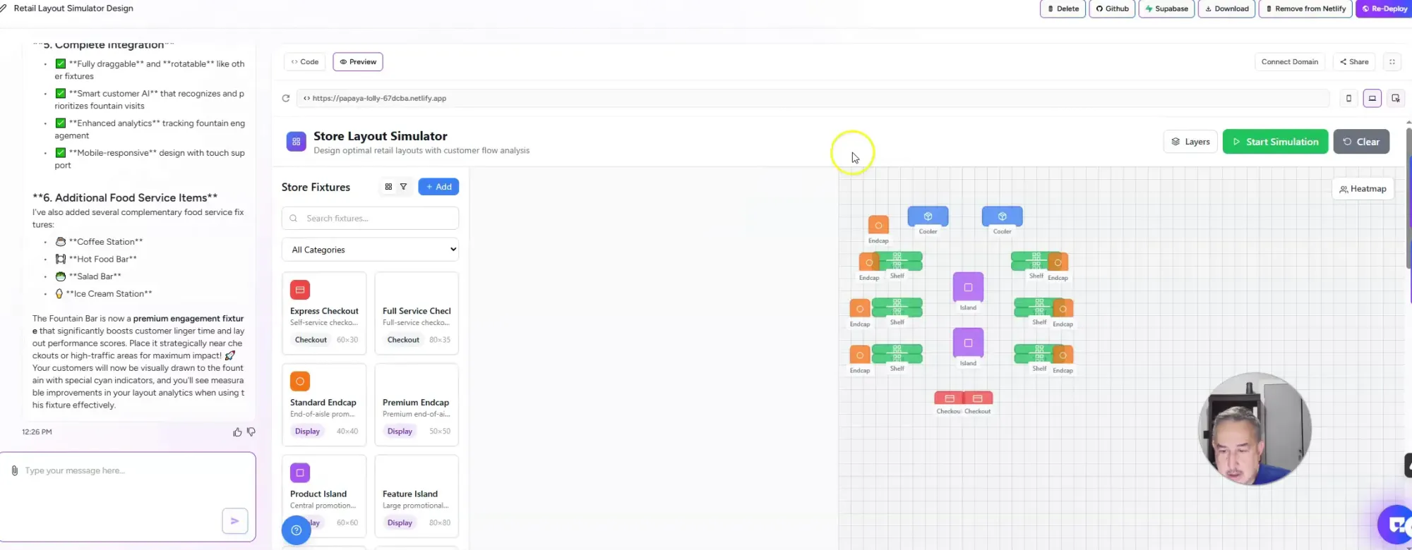 Store layout simulator interface with full-screen mode