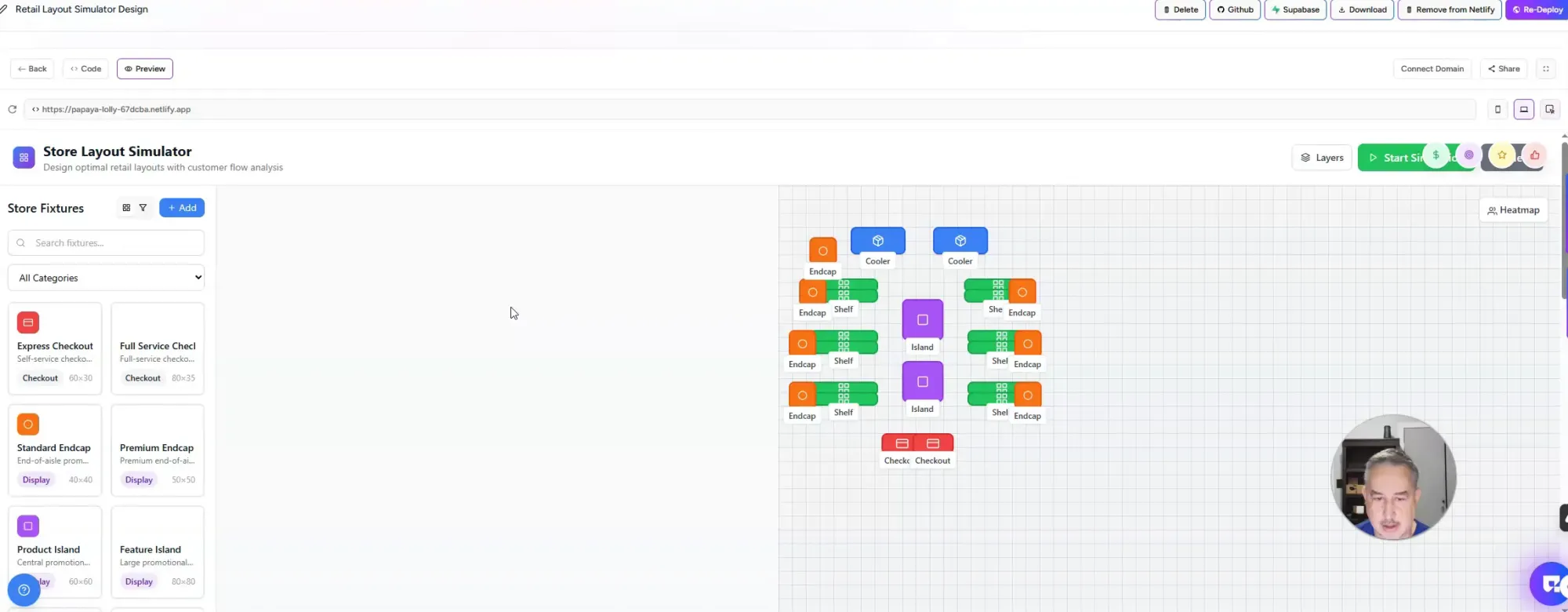 Store layout simulator interface showing initial setup