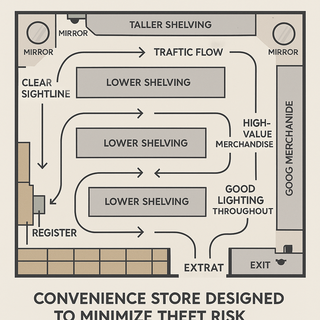 Convenience store layout designed to minimize theft risk